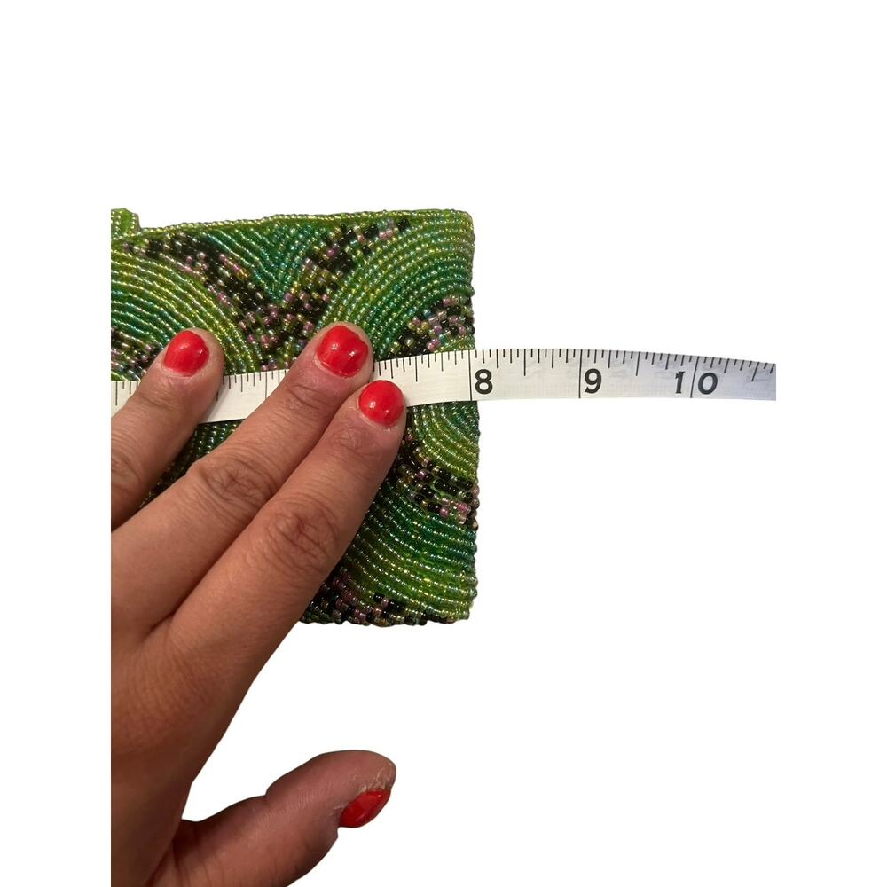 Vintage  Y2K Women's Green hand-beaded indie wallet clutch whimsical bag - Picture 6 of 8